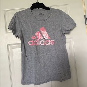 Adidas Women’s Gray T-Shirt with Pink Logo